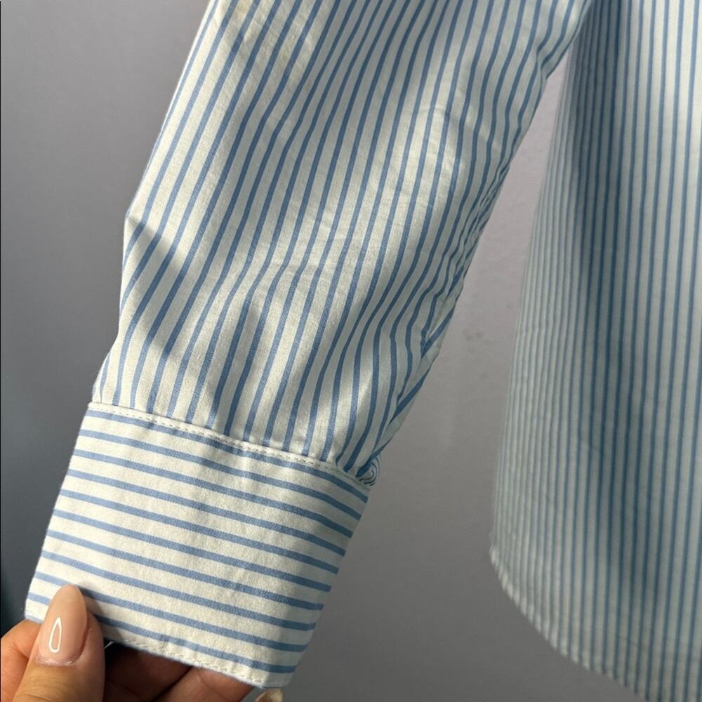 Quacker Factory Women Blue Striped Floral Embroidered Button-Up Shirt Size XL - Picture 4 of 9